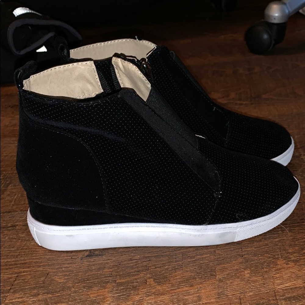 Black wedge booties